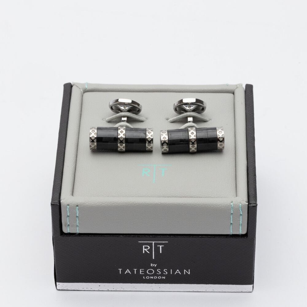 Tateossian Carbon Regalia Cylinder Cufflinks